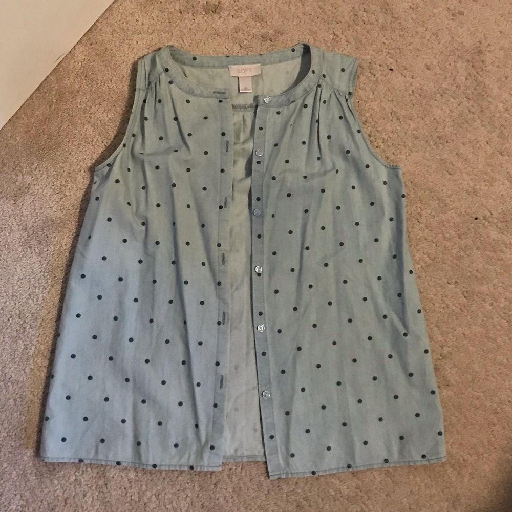 Sleeveless Loft XS Denim Shirt With Polkadots